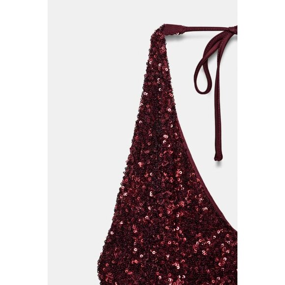 ZARA SEQUIN V-NECK DRESS - Picture 9 of 9